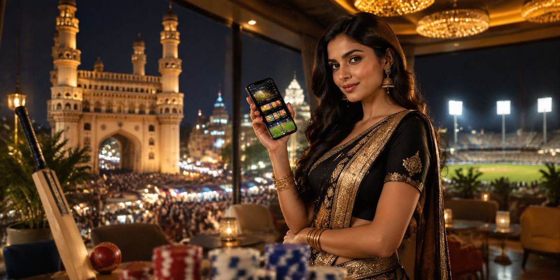Night market with cricket betting displays near Charminar