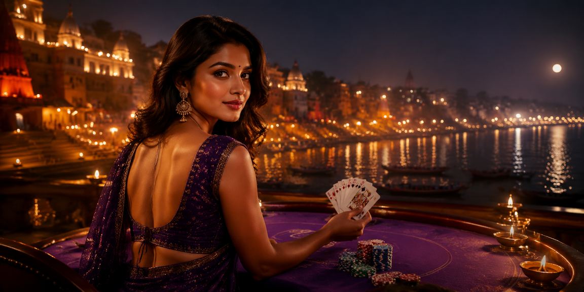 Player enjoying Teen Patti by Varanasi Ghat
